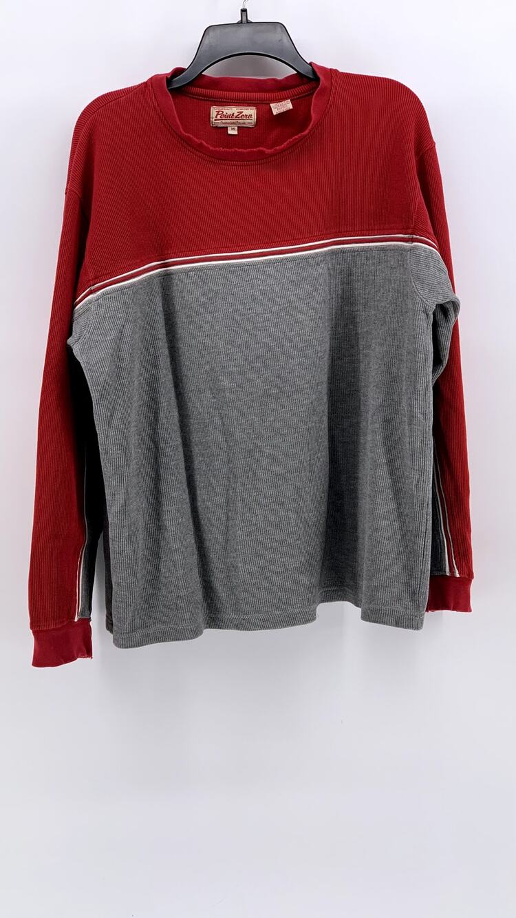 POINT ZERO Men's Red-Gray Vintage Crewneck Knit Color Block Sweatshirt SZ M